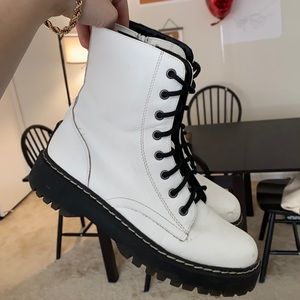 White Leather Combat Boots